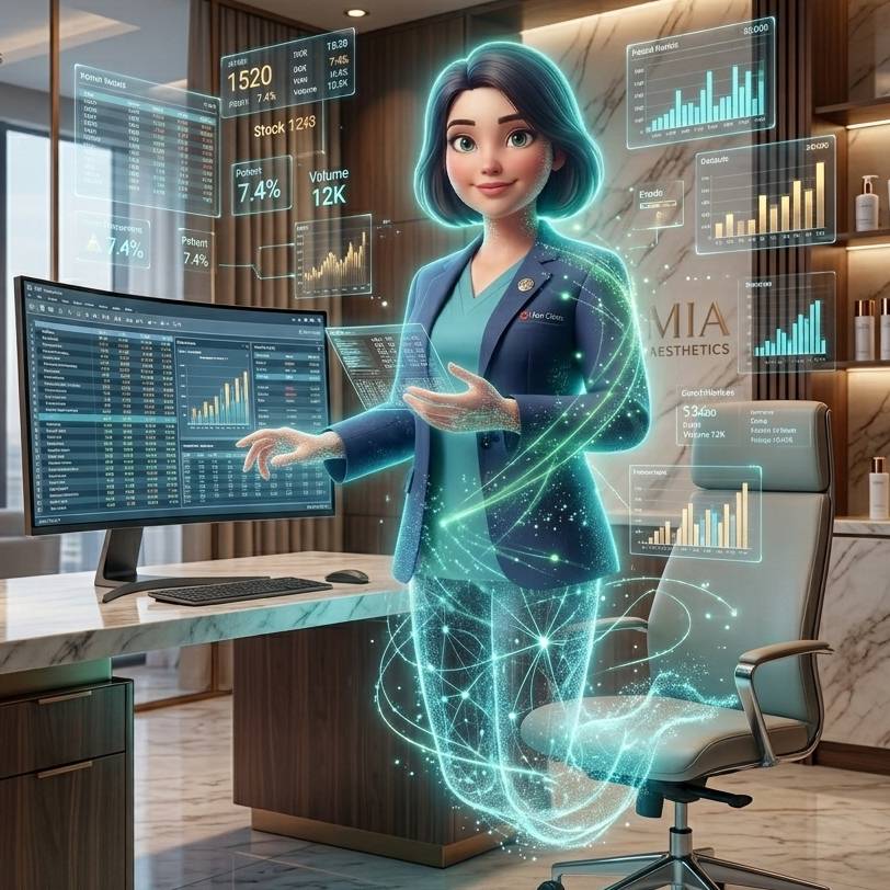 MIA Executive, a IA de gestão do Iter Clinic, analisando os indicadores da clínica em um painel